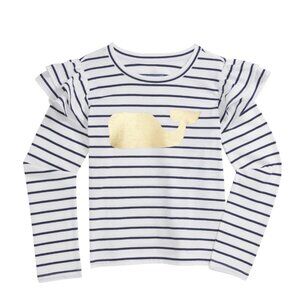 Vineyard Vines Girls' Foil Whale Long-Sleeve Flutter Tee